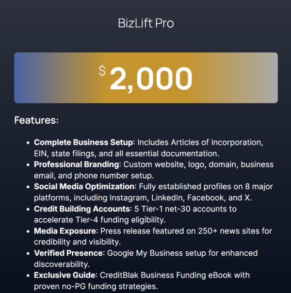 Business Credit Packages BizLift Pro