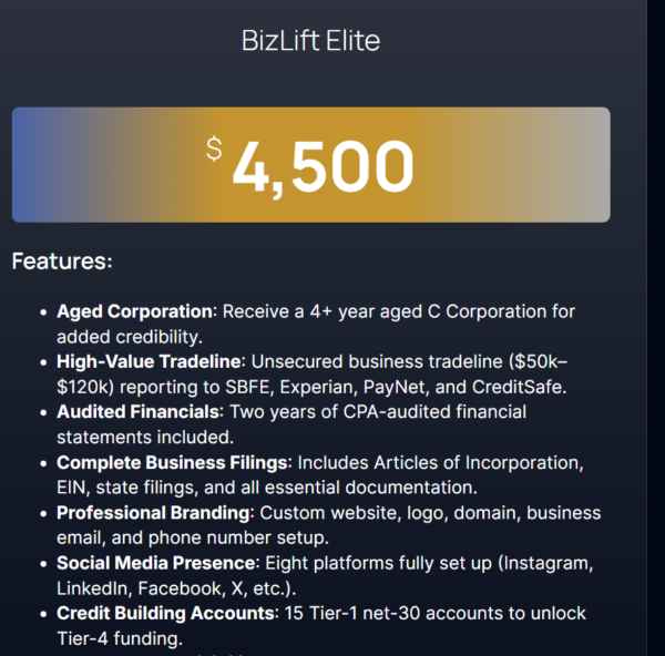 Business Credit Packages BizLift Elite